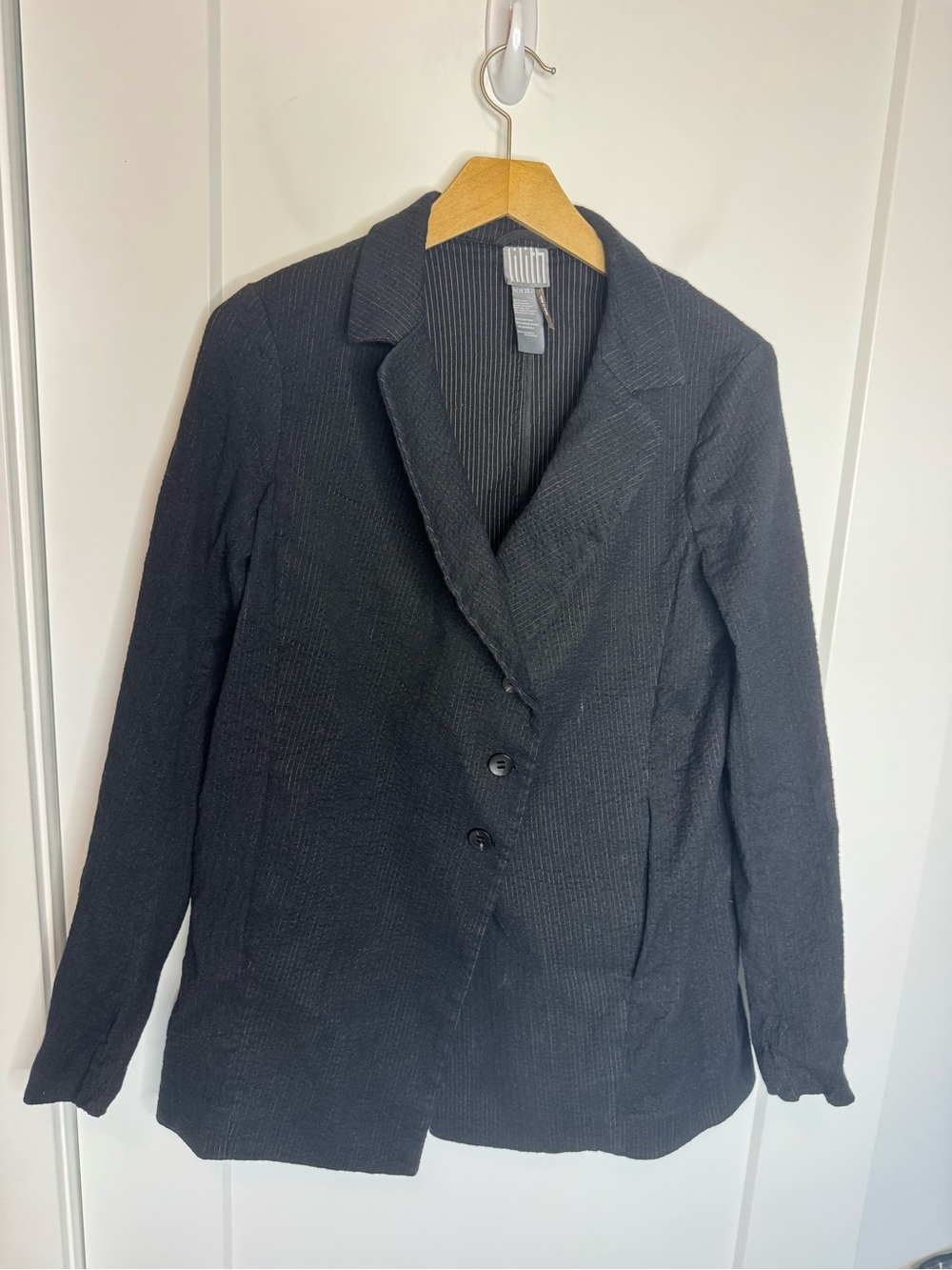 Lilith Italy Black Ribbed Stripe Button Front Blazer Jacket Size Small 38